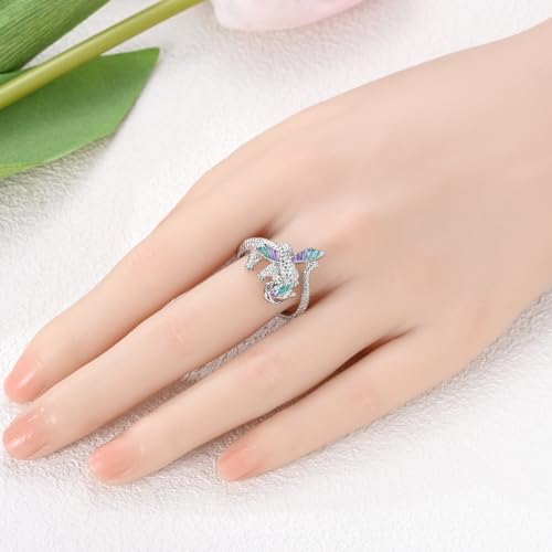 Hapour Adjustable Dinosaur Rings for Women S925 Sterling Silver Stackable Open Eternity Band Wing Dino Rings - color: B