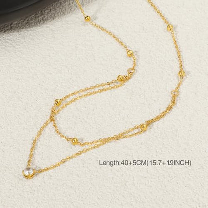 Double-Layer Cubic Zirconia Pendant Necklace For Women 18K Gold Plated Cubic Zirconia Necklaces Layered Wearing Gold Chains Dainty Chokers