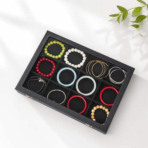 Black 12 Grid Jewelry Organizer Display Box with Transparent lid Bracelets Display Case Bracelet Box with Clasp Bangle Organizer Drawer Insert Bangle Brooch,Gift for Women Girls(12 Grid) - color: 12 Grid