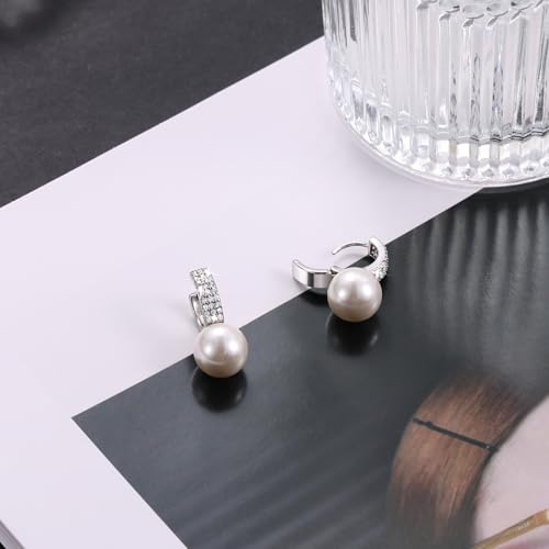 Pearl Earrings for Women 14K Gold Plated Hypoallergenic Pearl Earrings 5A Cubic Zirconia Dangle Earrings Elegant Jewelry - color: 6-Silver