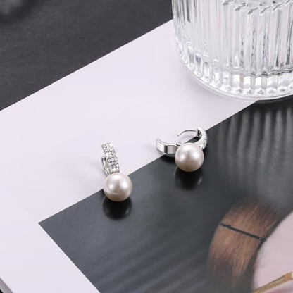 Pearl Earrings for Women 14K Gold Plated Hypoallergenic Pearl Earrings 5A Cubic Zirconia Dangle Earrings Elegant Jewelry - color: 6-Silver