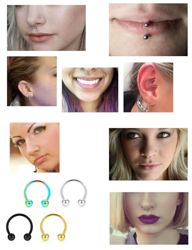 36-40Pcs 16G Surgical Steel Nose Septum Rings Piercing Jewelry Horseshoe Cartilage Helix Tragus Earring Hoop Eyebrow Lip Hoop Retainer for Women Men 8mm 10mm - color: 35pcs
