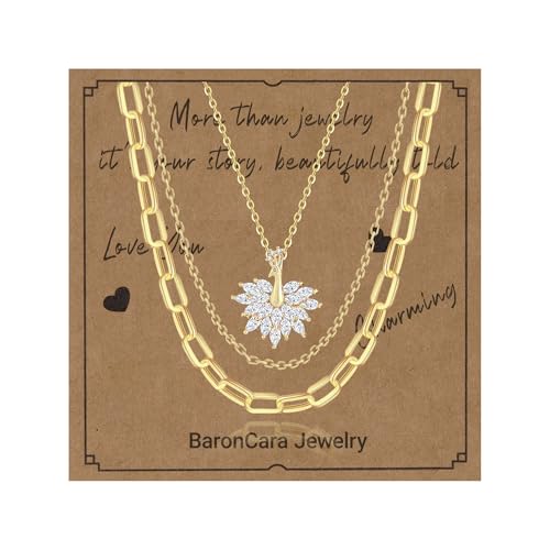 2 PCs Gold Plated Necklace Set for Women - Non Tarnish Jewelry Gift with Fashion Design - style: Three Layered Butterfly 1