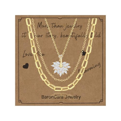 2 PCs Gold Plated Necklace Set for Women - Non Tarnish Jewelry Gift with Fashion Design - style: Three Layered Butterfly 1