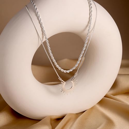 CHESKY Layered Necklaces for Women Trendy, Dainty 14k Gold Plated Pendant Necklace Layering Necklace for Women Non Tarnish Hypoallergenic Sun Gold Necklace Stack Gold Jewelry for Women Gifts - style: SunRope-SL