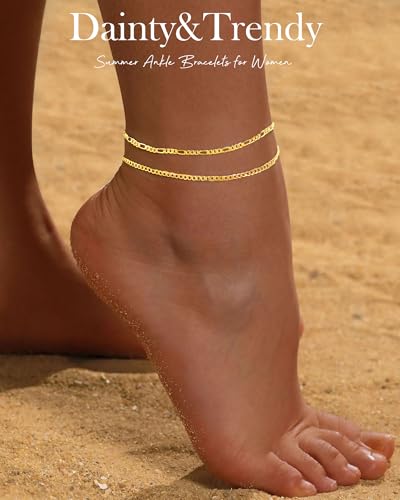 Gold Silver Ankle Bracelets for Women Waterproof 14K Gold Plated Anklets for Women Non Tarnish Dainty Layered Beaded Heart Anklet Set Summer Beach Foot Chain Jewelry Gifts Trendy Stuff - color: C- Waterproof Anklets- Gold