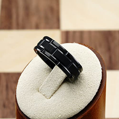 100S JEWELRY Black Tungsten Rings For Men Wedding Band Brick Pattern Brushed Engagement Promise Size 6-16