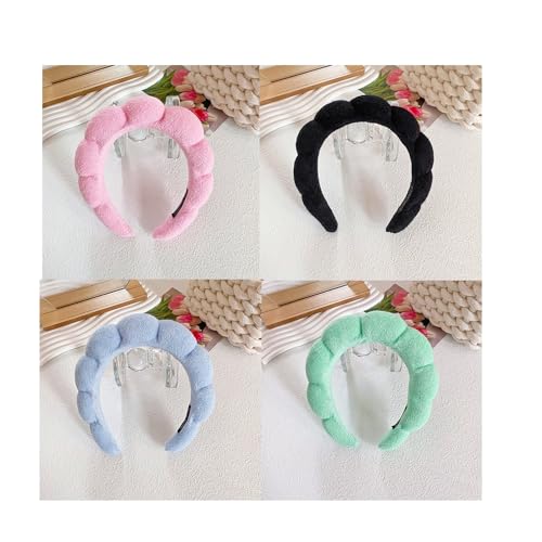 Spa Headbands for Washing Face Makeup Skin Care Headband Women Bubble Facial Beauty Headbands Puffy Shower Towel Band Hair Headband - color: Pink Black