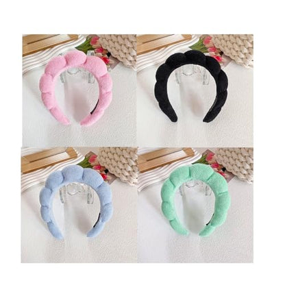 Spa Headbands for Washing Face Makeup Skin Care Headband Women Bubble Facial Beauty Headbands Puffy Shower Towel Band Hair Headband - color: Pink Black