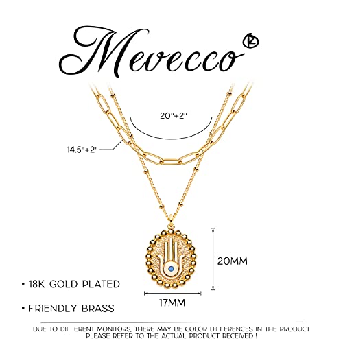 MEVECCO Dainty Pendant Layered Necklaces for Women | 18K Gold Plated Brass, 2-Piece Set With A Choker-Length Upper Layer, Wear Together Or Separately, Refined Everyday Style - style: Layer Oval Hamsa