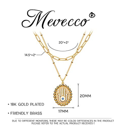 MEVECCO Dainty Pendant Layered Necklaces for Women | 18K Gold Plated Brass, 2-Piece Set With A Choker-Length Upper Layer, Wear Together Or Separately, Refined Everyday Style - style: Layer Oval Hamsa