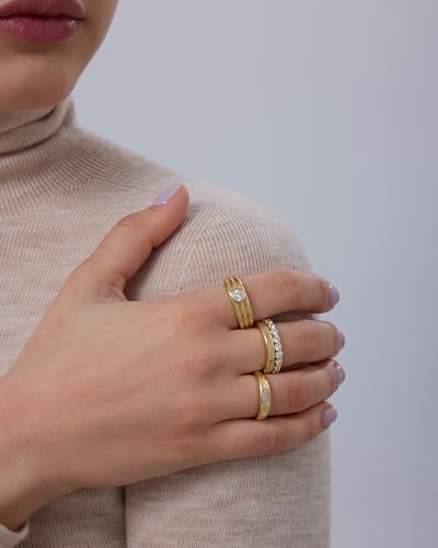 PAVOI 14K Gold Plated Stackable Rings for Women - Dainty Stackable Gold Ring Set of Four with Cubic Zirconia Multi-Bands - Trendy Fashion Jewelry - color: White Gold