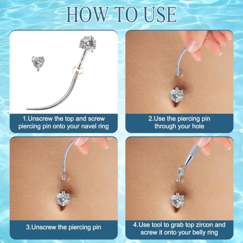 JELUTAR 316L Belly Button Rings, 6 PCS 14G Belly Rings Piercing Kit - color: Silver