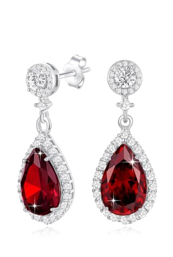 Silver Diamond Dangle Earrings for Women Rhinestone Teardrop Crystal Cubic Zirconia Drop Dangling Wedding Costume Jewelry - color: 01.January-White Gold Plated | Garnet
