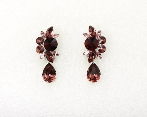 Faship Statement Dangling Floral Clip On Earrings For Women - color: Burgundy