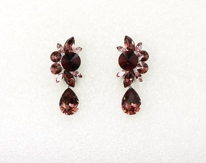 Faship Statement Dangling Floral Clip On Earrings For Women - color: Burgundy