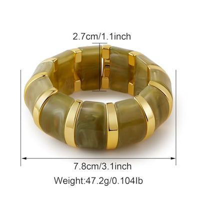 YBMYCM Acrylic Chunky Bangles Bracelets for Women Resin Gold-plated Stackable Stretch Bracelet Wide Wristbands Gift Jewelry - color: Emerald green