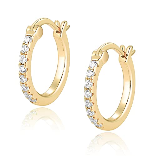 14K Gold Plated Hoop Earrings for Women with 925 Sterling Silver Post, Lightweight Small Hoop Earrings 15mm/20mm Huggie Hoop Earrings - color: CZ Hoop - 14K Gold Plated, size: 15MM