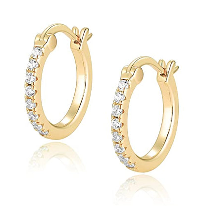 14K Gold Plated Hoop Earrings for Women with 925 Sterling Silver Post, Lightweight Small Hoop Earrings 15mm/20mm Huggie Hoop Earrings - color: CZ Hoop - 14K Gold Plated, size: 15MM