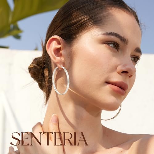 Senteria Lightweight Gold Hoop Earrings for Women 4mm Wide Large Hoop Earrings 14K Real Gold Plated Hypoallergenic Hoops Earring Big Thin Earring Hoops for Women 30/40/50/60/70mm - style: 60mm silver