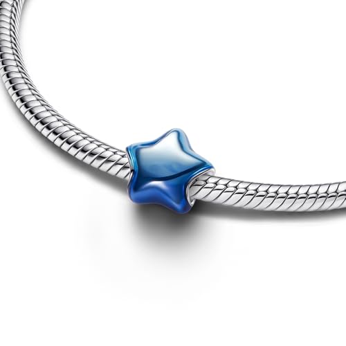 S925 Sterling Silver Enamel Colorful Heart Charm Fit Bracelets Necklaces | Black Pink Blue Green Red Enamel Heart Charms DIY Fashion Holiday Jewelry Gift Valentines Day & Anniversary for Women - color: Blue Enamel Star Charm