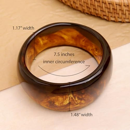 Chunky Resin Wide Bangle Bracelets for Women, Trendy Statement Minimalist Acrylic Bracelet Prom Holiday Jewelry Gift - color: Bangle Brown