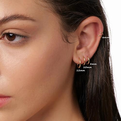 Small Hoop Earrings for Women Men Girls 14k Real Gold Plated Thin Gold Huggie Hoops Set for Cartilage Helix Hypoallergenic Surgical Stainless Steel 6/8/10/12mm - color: Gold, style: Thinner-1.6mm