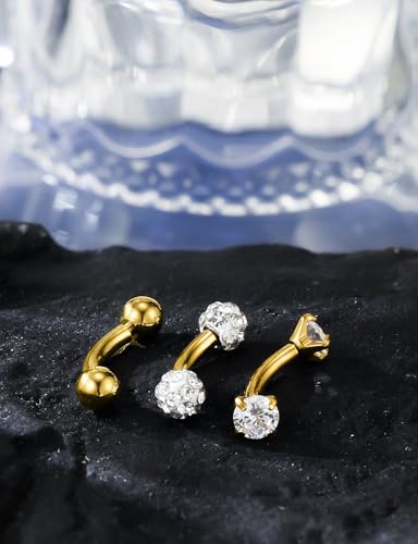 18G 16G 14G Eyebrow Ring Piercing Jewelry Surgical Steel Internal Thread Vertical Labret Lip Ring Rook Daith Earrings Belly Button Ring Piercing Jewelry for Women Men CZ Silver Black Gold - color: Gold, size: 16G, 6mm Length