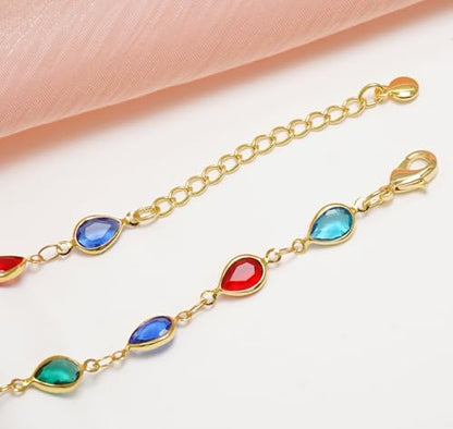 18K Gold Plated Anklet for Women Multicolor Crystal Ankle Bracelets Boho Adjustable Chain Anklets - color: Waterdrop