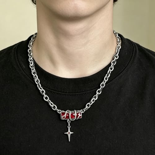 Gothic Cross Star Necklace For Men Women Silver Stainless Steel Cuban Link Paperclip Figaro Bead Chain Punk Kpop Y2k Goth Irregular Layered Cross Pendant Necklace Non Tarnish Jewelry Gift - color: Silver P