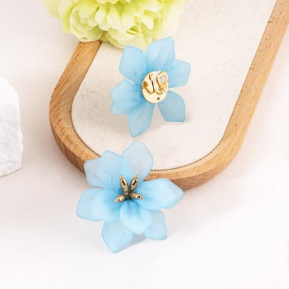 LAXPICOL Fashion Big Flower Clip On Earrings For Women Cute Lovely Acrylic Flower Earrings No piercing Earrings 2.36" - color: blue