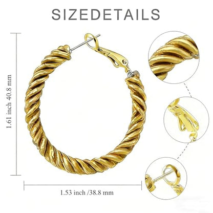 14K Gold Braided Texture Hoop Earring, 32/40mm Twist Rope Design Round Hoop Earrings for Women Gold Jewelry Gifts for women - style: Twisted Earrings-40mm