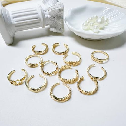 12PCS Toe Rings for Women 14K Gold/Silver Plated Adjustable Toe Ring Set Open Heart Arrow Infinity Rings Beach Foot Jewelry for Summer - color: Gold