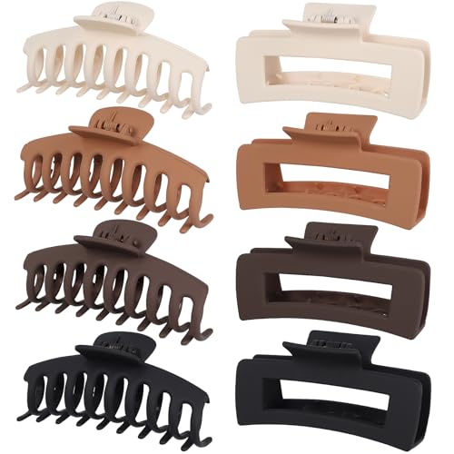 Mandydov Hair Clip, 8 Pcs Non-slip Matte Hair Claw Clips for Women, Strong Hold Clips for Thick Thin Hair, Large Size, Multicolor (Beige, Khaki, Brown, Black) - color: Neutral Combo