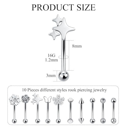 Xpircn Rook Daith Eyebrow Piercing Jewelry 16G Stainless Surgical Steel Curved Barbell Eyebrow Rings Vertical Labret Lip Piercing Jewelry Rook Daith Earrings for Women Men - color: Silver
