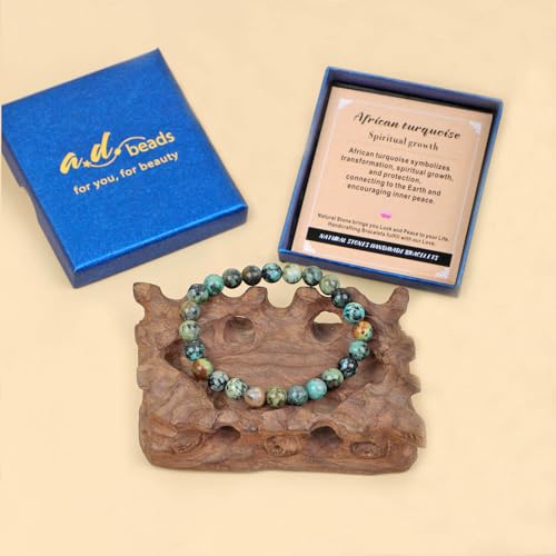 AD Beads Handmade Gemstone Stretch Elastic Bracelet Crystal Healing Reiki Nature's Beauty and Spiritual Essence Unisex (6mm, African Turquoise (Spiritual Growth)) - color: African Turquoise (Spiritual Growth), size: 6mm