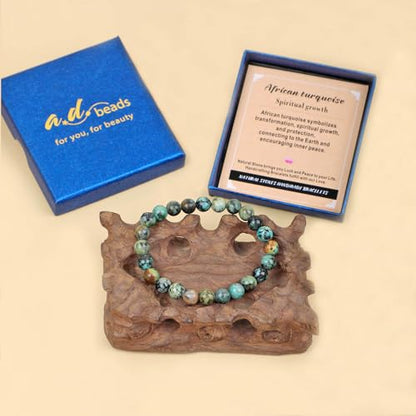 AD Beads Handmade Gemstone Stretch Elastic Bracelet Crystal Healing Reiki Nature's Beauty and Spiritual Essence Unisex (6mm, African Turquoise (Spiritual Growth)) - color: African Turquoise (Spiritual Growth), size: 6mm
