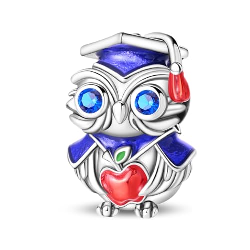 Charm for Bracelets and Necklaces, Heart Animals 925 Sterling Silver Bead Celestial Sun Moon Star Charms Jewelry Gift for Women Girls - color: Graduation Owl Charm