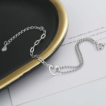 925 Sterling Silver Plated Heart Charm Bracelet for Women - Dainty Chain Love Gift Idea - style: Style2