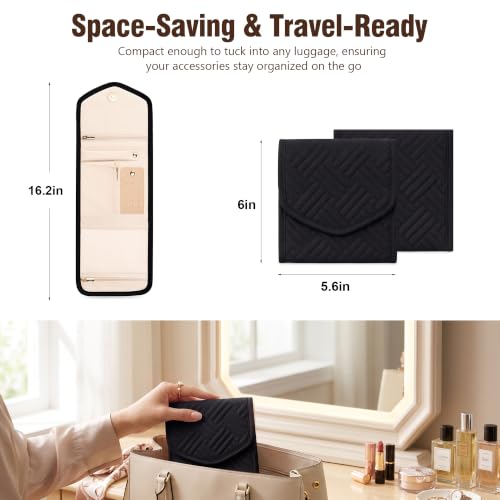 Sodsay Travel Jewelry Case Foldable Travel Jewelry Organizer for Women | Black, 5 Compartments, Quilted Cotton & Polyester, Scratch Resistant, Foldable Lightweight, Travel Friendly, Gift for Women - color: Black