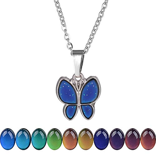 FM FM42 Temperature Sensing Color Changing Pendant Necklace with 19.29" Stainless Steel Rolo Chain - color: Butterfly-2