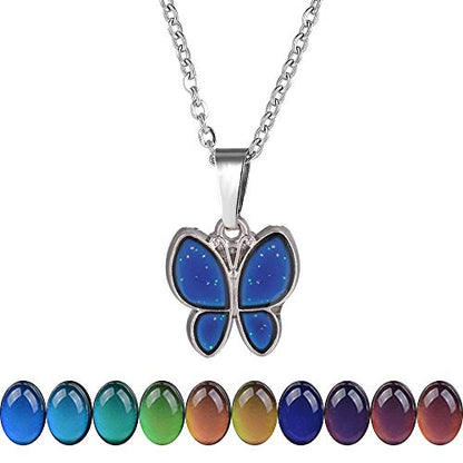 FM FM42 Temperature Sensing Color Changing Pendant Necklace with 19.29" Stainless Steel Rolo Chain - color: Butterfly-2