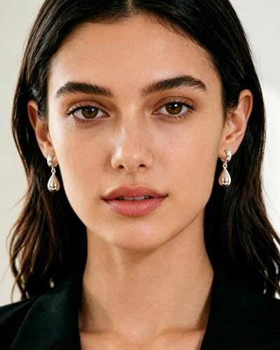 14K Gold Plated Chunky Huggie Hoop Earrings, Plump Teardrop Dangle Drop Earrings Elegant Statement Jewelry for Women - color: teardrop-short/silver