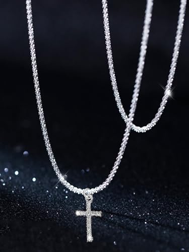 Minimal Double Layer Chain Necklace in Gold or Silver Tone, Lightweight Collar Chain for Everyday Layering - color: Silver, style: Cross Pendant
