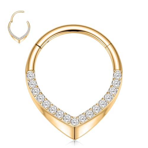 GAGABODY Daith Piercing Jewelry 16g Septum Ring Septum Jewelry Nose Hoop Daith Earring Surgical Steel Cartilage Earrings Hoop Helix Piercing Jewelry - color: 1pc Gold+ Water Droplets CZ