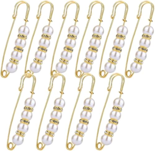 Faux Pearl Brooch Set for Women, Sweater Shawl Clips with Safety Pin Clasp, Clothing Accessories for Dresses, Cardigans, Scarves, and Hats - color: white, size: 10