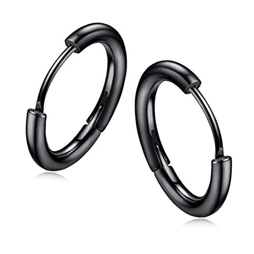 Hypoallergenic Titanium Steel Loop Earrings Set for Men Women Huggie Hoop Cartilage Piercing 18G - color: 3pairs Black