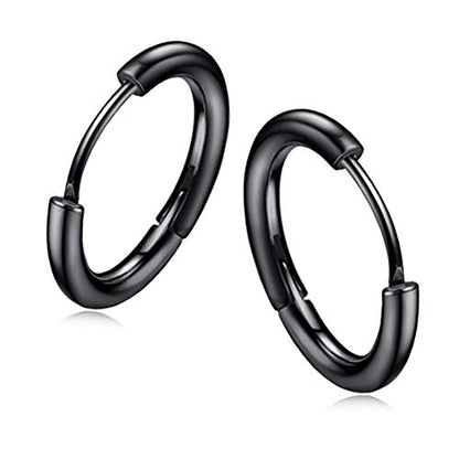 Hypoallergenic Titanium Steel Loop Earrings Set for Men Women Huggie Hoop Cartilage Piercing 18G - color: 3pairs Black