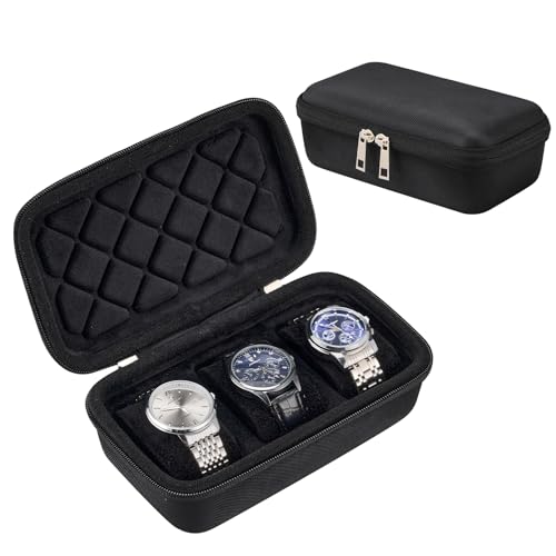 ProCase 3-Slot Travel Watch Case for Men, Hard Shell Storage Box -Black | Travel Watch Box for Watch Bracelet Accessories, Zippered Organizer Bag Fathers Day Gift for Dad - size: 3 Slots