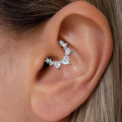 Cartilage Daith Earrings For Women Small 14K Gold Plated Hoop Hypoallergenic Helix Piercing Huggie Surgical Steel Diamond Implant Cubic Zirconia Prom Gift Jewelry - color: Style1-Silver, size: 16g-10mm